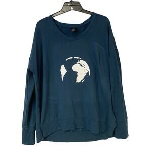 Upcycled Hand Printed Womens Large Save The Earth World Long Sleeve Sweatshirt